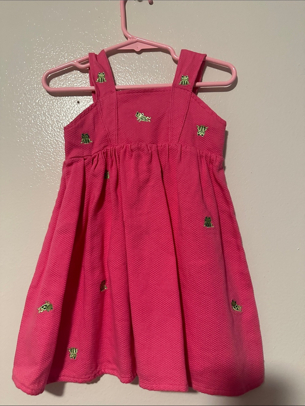 Girls' Hot Pink Sleeveless Dress with Frog Embroidery